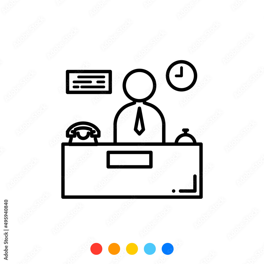 Front desk or Reception icon, Vector and Illustration.