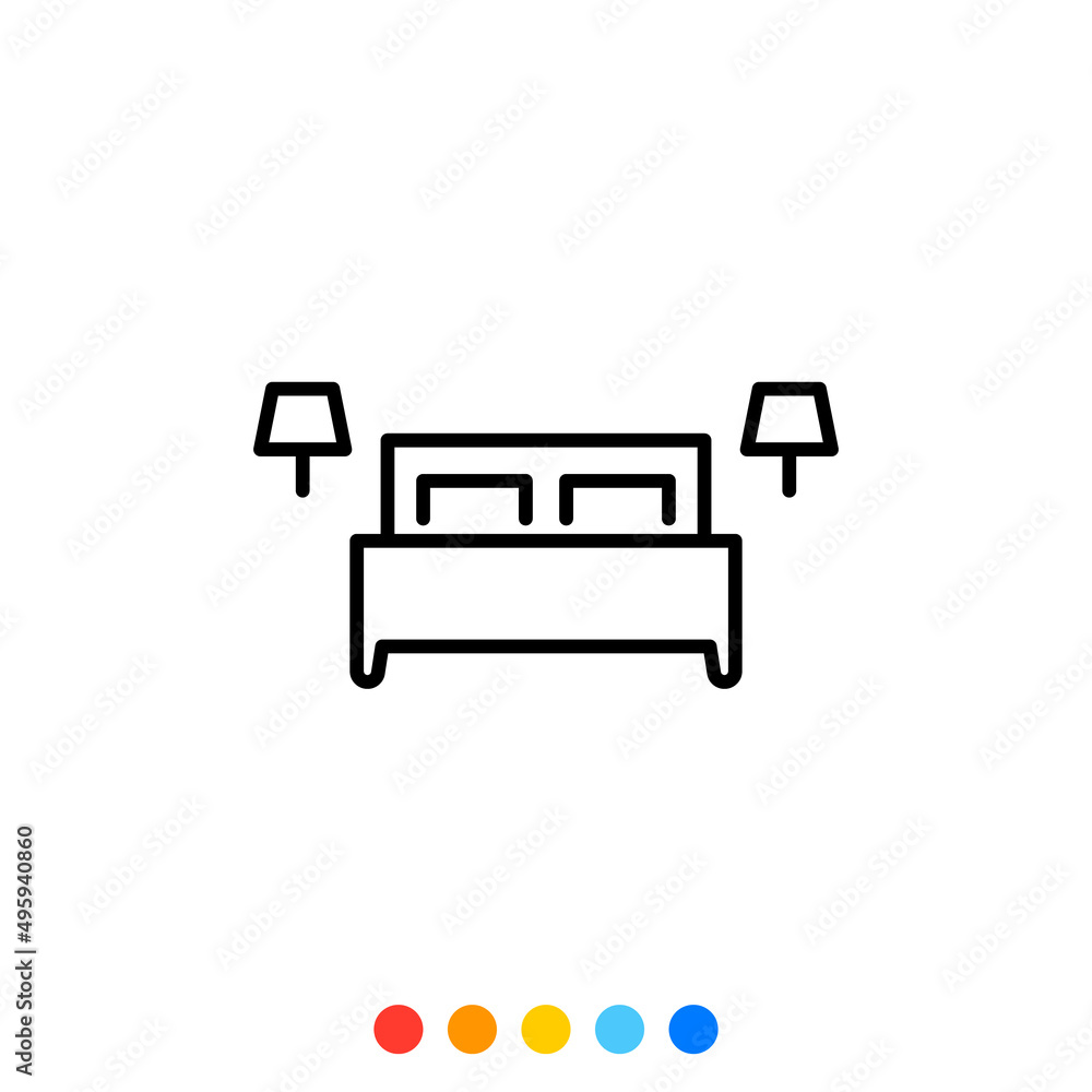 King size bed icon, Vector and Illustration. King size bed icon, Vector and Illustration.