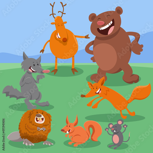 Wallpaper Mural cartoon happy wild animal characters group Torontodigital.ca