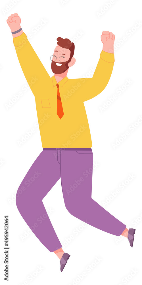 Happy jumping man. Joyful person. Victory celebration Happy jumping man. Joyful person. Victory celebration