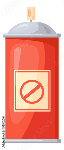 Red aerosol bottle. Metal spray cartoon container