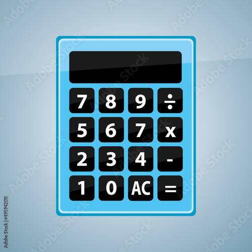 Blue calculator. Vector icon on grey background.