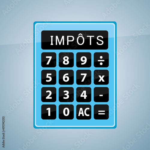 Calculatrice bleue. Calcul des impôts. Icône vectoriel.