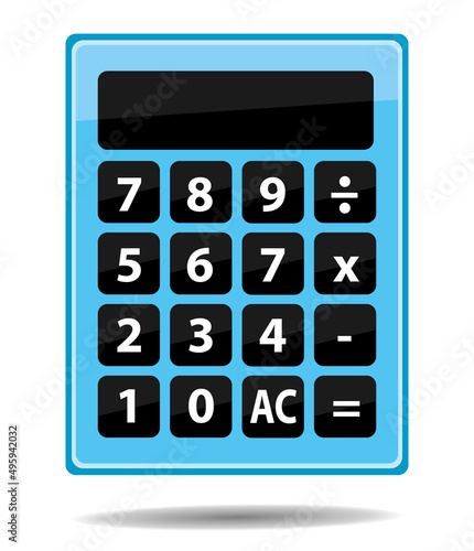 Blue calculator. Vector icon with shadow.