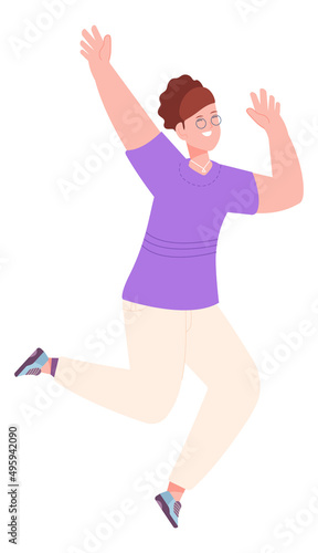 Jumping young woman smiling. Happy person character