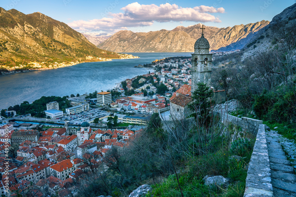 aerial view from viewpoint of Kotor in Montenegro.