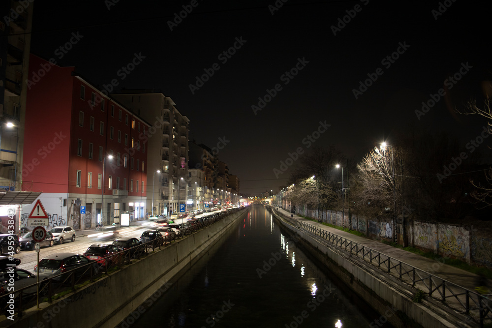Milano city at night navigli