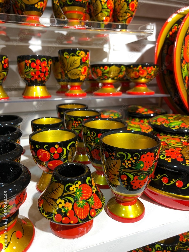 Fototapeta premium Beautiful dishes in Khokhloma coloring
