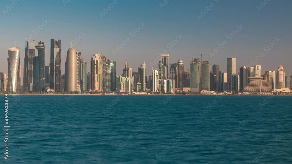Skyline of Doha timelapse in Qatar in the very early morning Skyline of Doha timelapse in Qatar in the very early morning