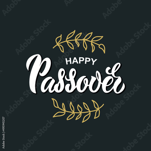 Happy Passover handwritten text. Hand lettering typography, modern brush calligraphy. Pesah celebration concept, Jewish Passover holiday. Vector illustration for greeting card, poster, postcard, print