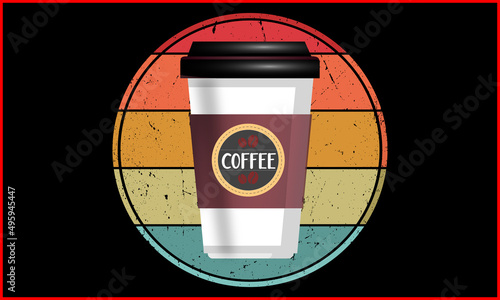 Coffee Cup Illustration vector, Striped retro vintage background