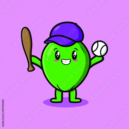 Cute cartoon Coconut character playing baseball in modern style design