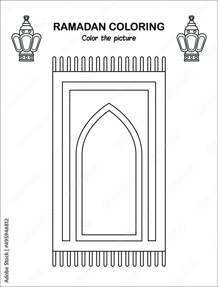 Printable Islamic month Ramadan Children Coloring book page, Ramadan  Worksheet for kids. Ramadan kareem Sketch outline black and white version.  Kids education. Vector illustration Stock Vector | Adobe Stock