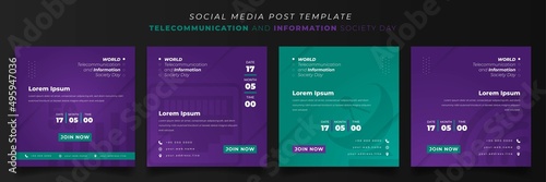 Set of social media template for telecommunication and information society in square background