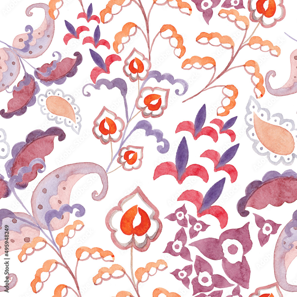 Abstract floral seamless pattern painting with watercolor