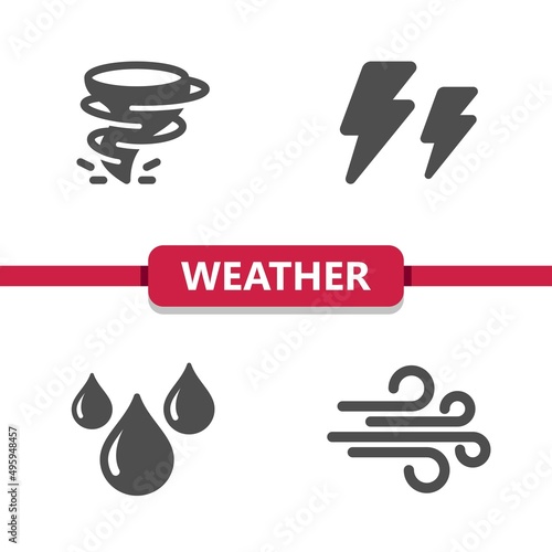 Weather Icons - Tornado, Twister, Storm, Hurricane, Lightning Bolt, Rain, Wind