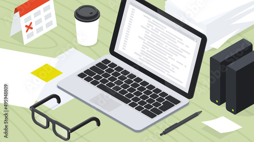 Isometric Coding Vector Illustration