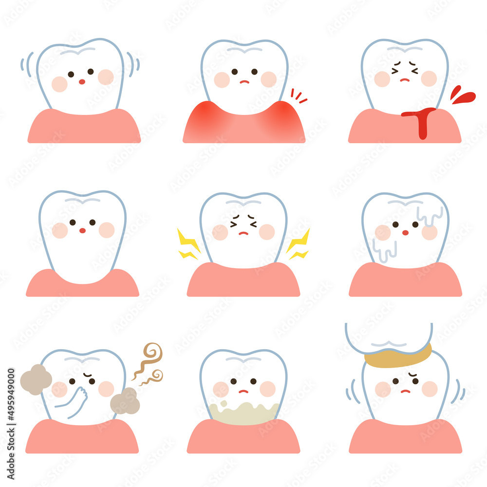 可愛い歯のキャラクターのイラスト　歯周病の症状