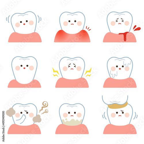 可愛い歯のキャラクターのイラスト　歯周病の症状