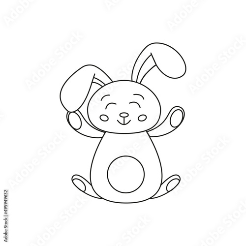 Cute outline rabbit, bunny for coloring. Rabbit Bunny Cartoon Outline Coloring Book or page for kids. Happy Easter in doodle style. Illustration Vector. © Татьяна Пивоварова