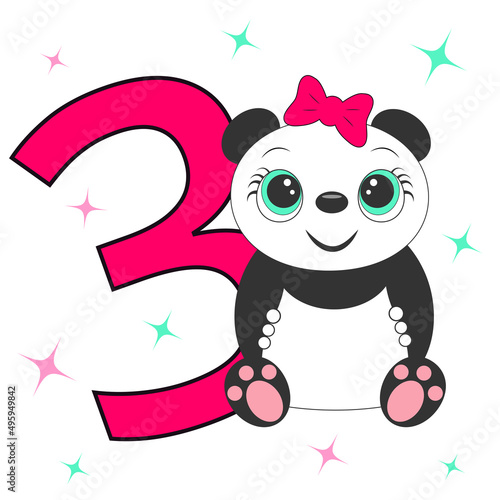3 Birthday party invitation with baby panda