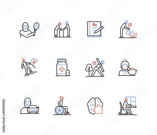 Senior people activity - line design style icons