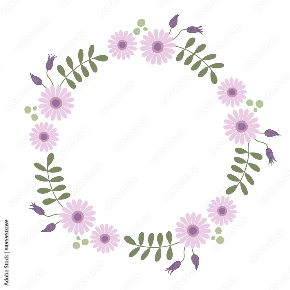 Circle frame with pink flowers. Floral wreath. Suitable for invitations to events and weddings and greeting cards Circle frame with pink flowers. Floral wreath. Suitable for invitations to events and weddings and greeting cards
