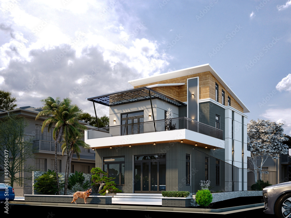 3d render of luxury villa house exterior