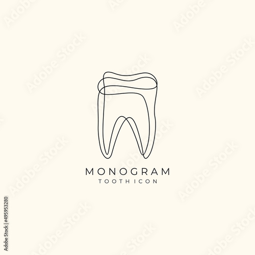 Abstract Monogram Dental logo with tooth icon Premium Vector Template