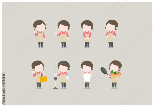 家事をする人物のイラストセット