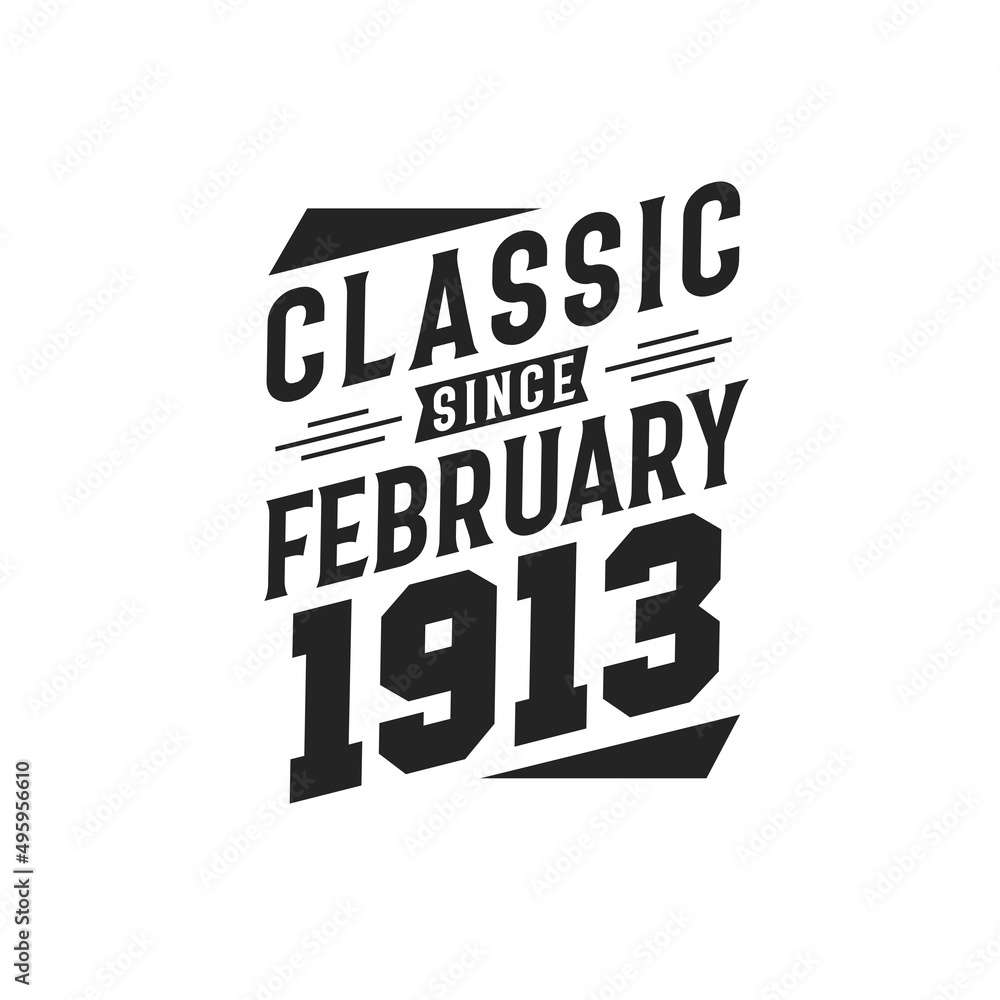 Born in February 1913 Retro Vintage Birthday, Classic Since February 1913