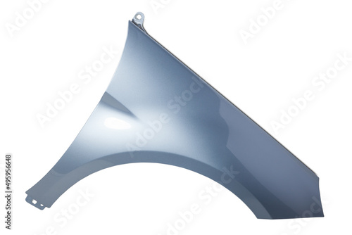 Blue metall fender on a white isolated background for sale or replacement in a car service. Mudguard on auto-parsing for repair or a device to protect the body from dirt photo