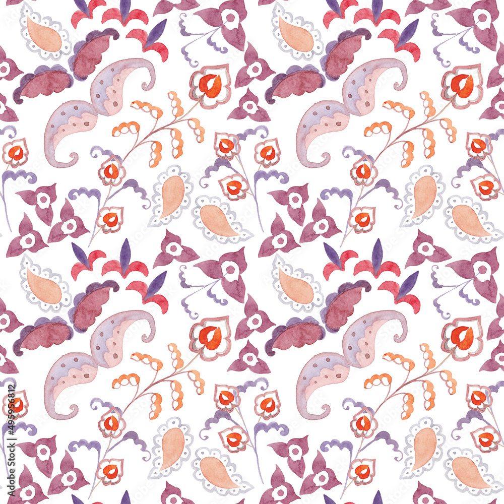 Fototapeta premium Watercolor painting abstract floral pattern. Oriental stylish background