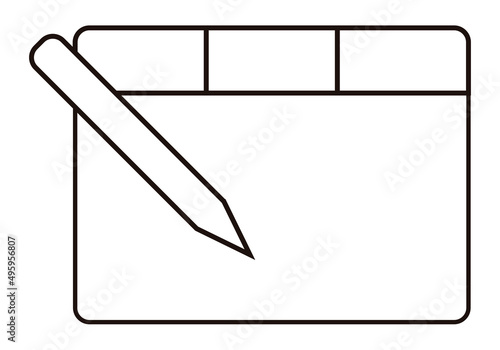 Icono negro de tableta gráfica en fondo blanco.