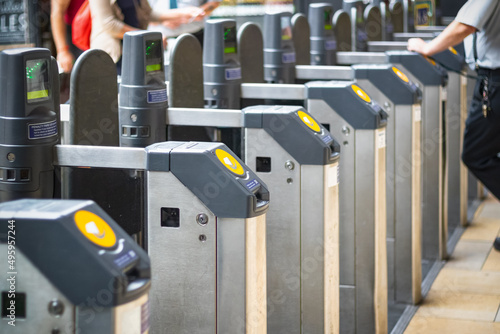 Selective focus, automatic ticket barriers at London Paddington station photo
