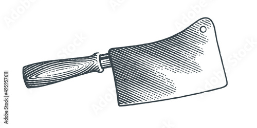 Butcher's knife. Hand drawn engraving style vector illustration.