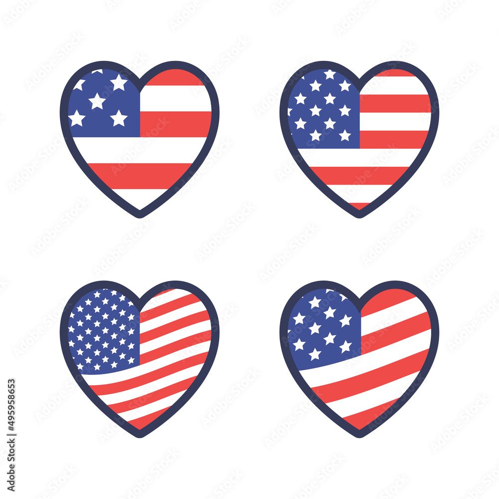United States flag in heart shape. USA national emblem. American love patriotic symbol. United States flag in heart shape. USA national emblem. American love patriotic symbol.