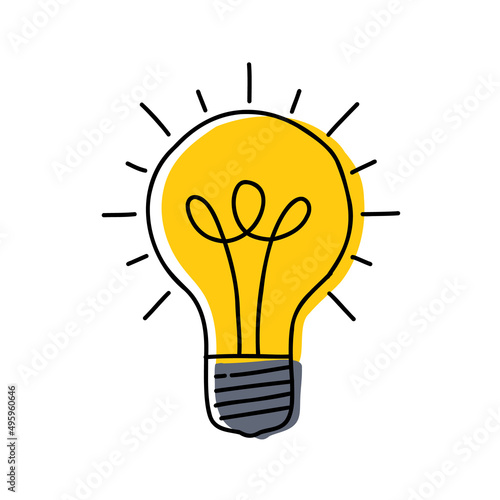 Hand drawn light bulb illustration with innovation idea concepts photo