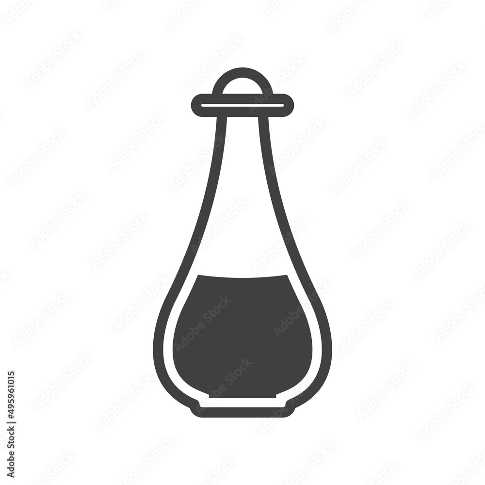 Essential oil bottle icon. A simple line drawing of a glass bottle to a drop shape for spa perfume. Vector over white background. Essential oil bottle icon. A simple line drawing of a glass bottle to a drop shape for spa perfume. Vector over white background.