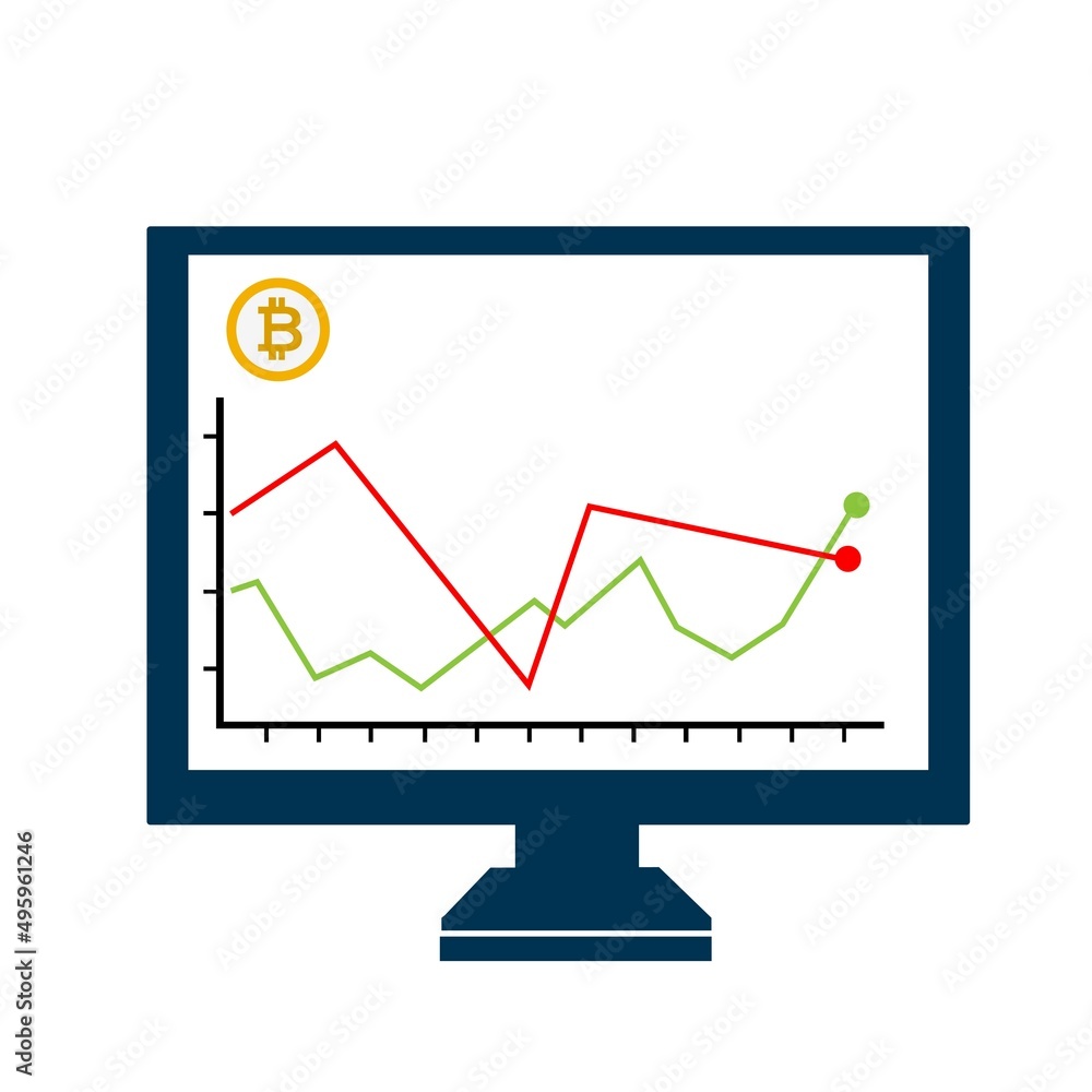 Illustration of bitcoin price movement on computer screen. Vector Illustration on white background. Illustration of bitcoin price movement on computer screen. Vector Illustration on white background.