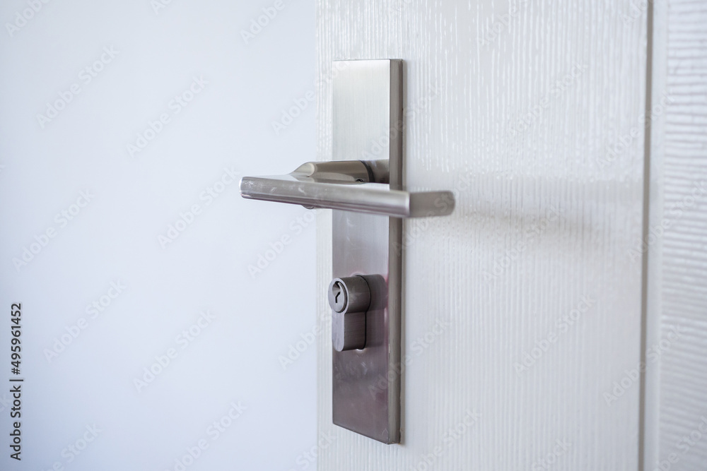 Modern door handle with on white door