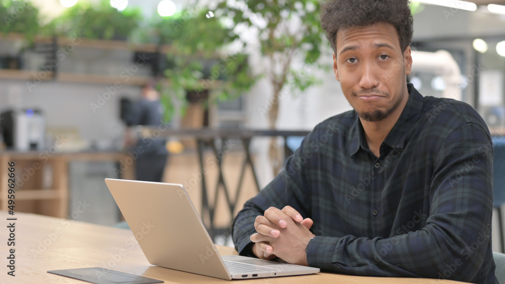 Agree African American Man with Laptop Shaking Head Agree African American Man with Laptop Shaking Head