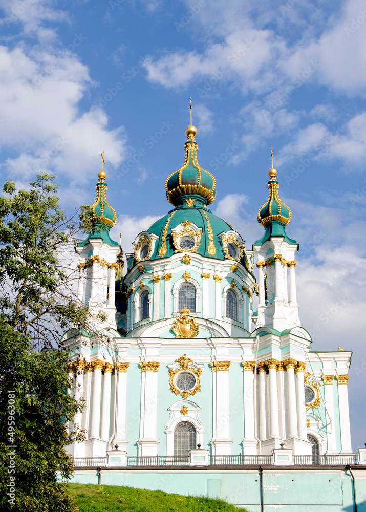 Andriivska church in summer Kyiv in Ukraine