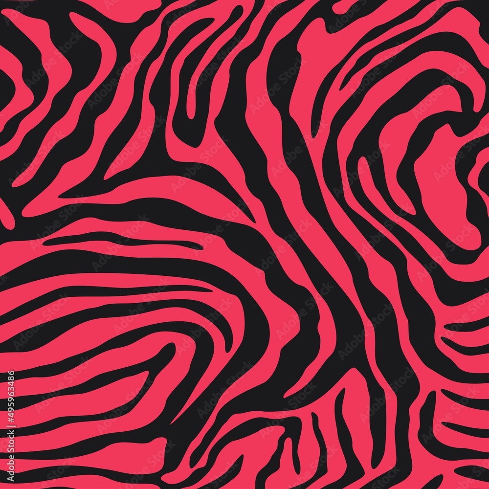 Zebra print trendy vector pattern, pink background, zebra skin.