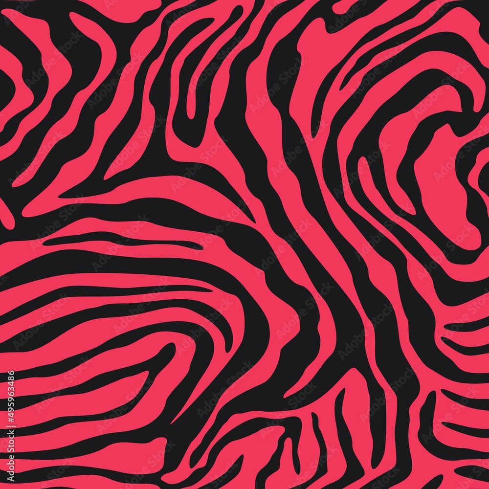 Fototapeta premium Zebra print trendy vector pattern, pink background, zebra skin.