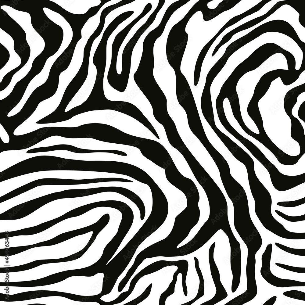 Zebra print seamless, black stripes on white background, vector texture for textile. Animal skin
Zebra print seamless, black stripes on white background, vector texture for textile. Animal skin