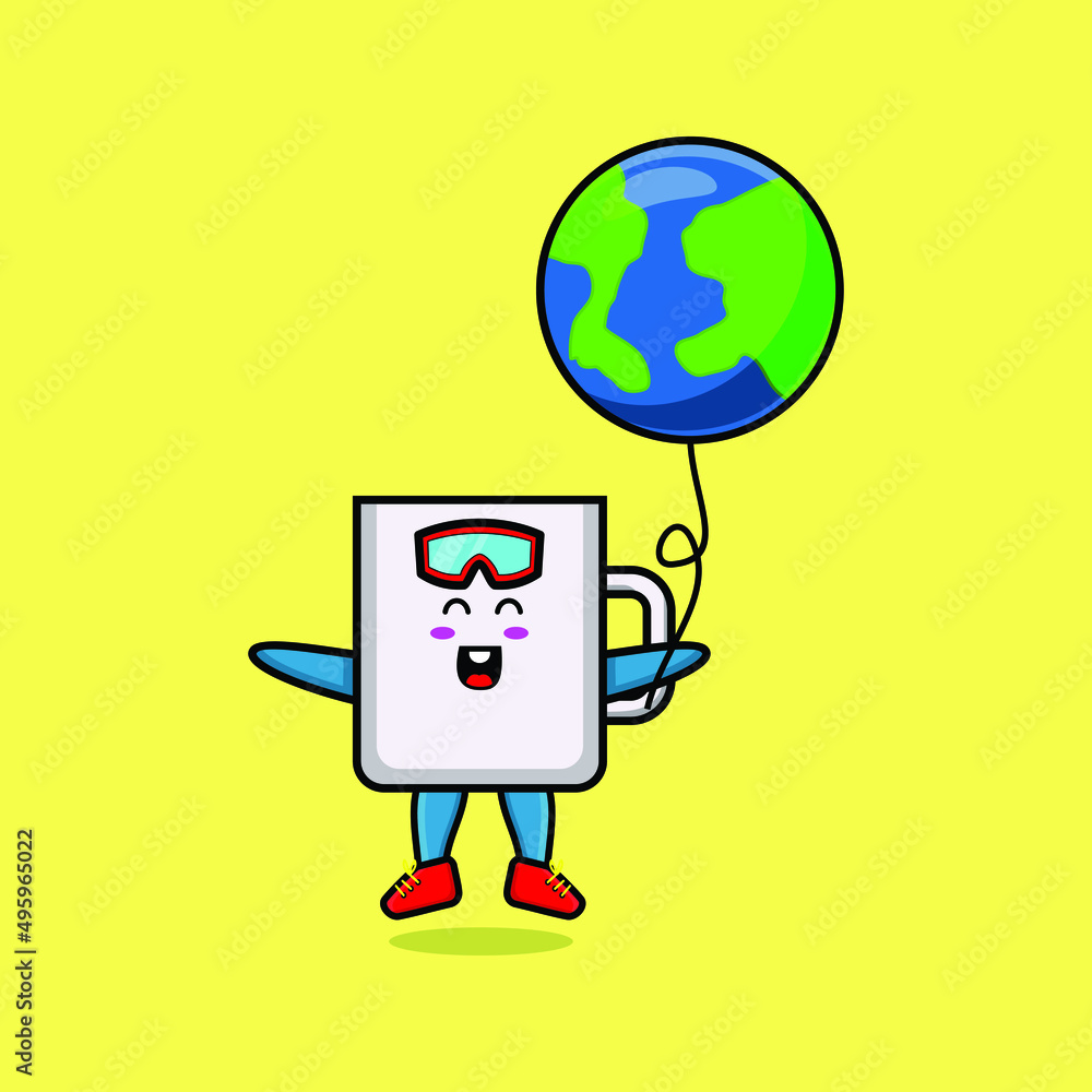 Cute cartoon mug floating with balloon cartoon vector illustration in concept 3d cartoon style Cute cartoon mug floating with balloon cartoon vector illustration in concept 3d cartoon style