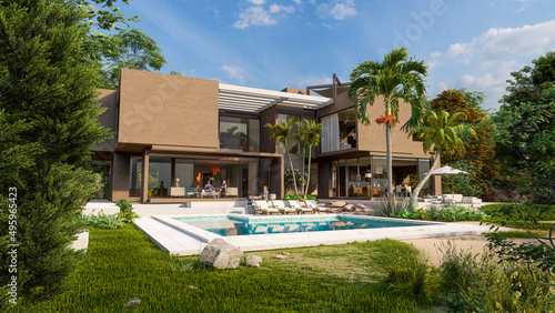 Luxurious wood and concrete...