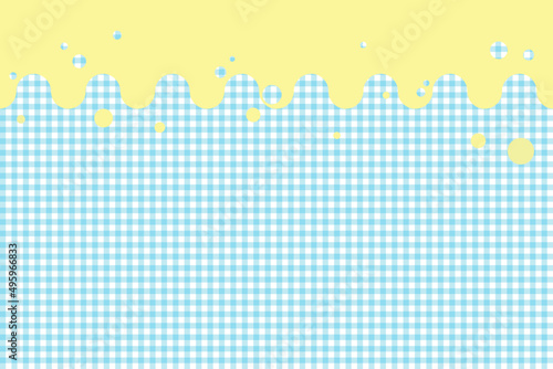 Seamless vector of sweet yellow melted liquid pouring on blue plaid design