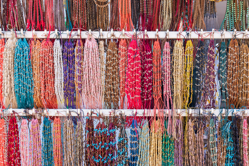 Typical bracelets souvenirs made of colorful textiles sold on the streets of panajachel guatemala